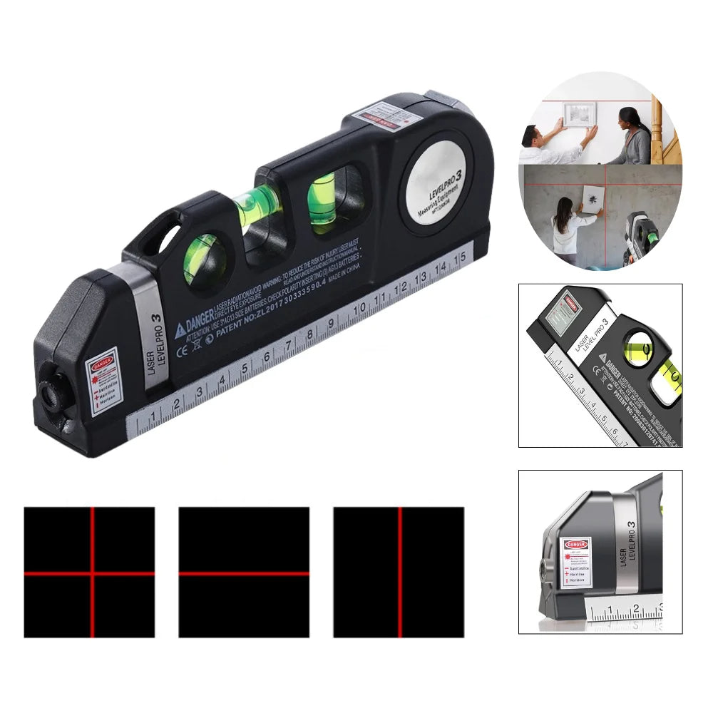 4 in 1 Fixit Laser Level (IMPORTED) Pro 3, 4in1 Multi-Purpose Measuring Tool With 8 Feet Tape