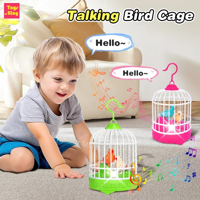 Talking Parrot Bird Cage Toy – Light & Sound Simulation Pet for Children