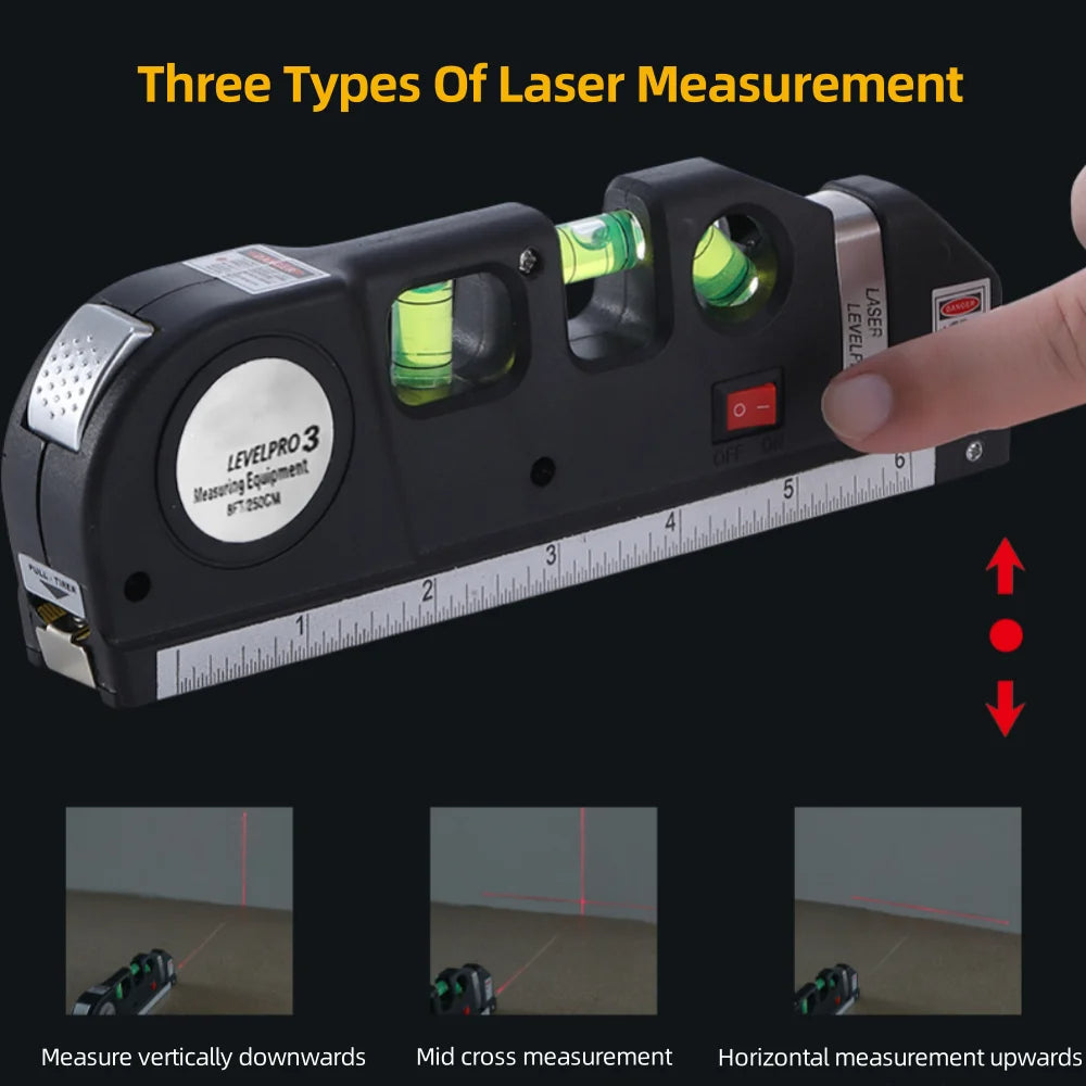 4 in 1 Fixit Laser Level (IMPORTED) Pro 3, 4in1 Multi-Purpose Measuring Tool With 8 Feet Tape