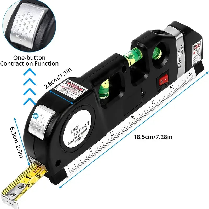 4 in 1 Fixit Laser Level (IMPORTED) Pro 3, 4in1 Multi-Purpose Measuring Tool With 8 Feet Tape