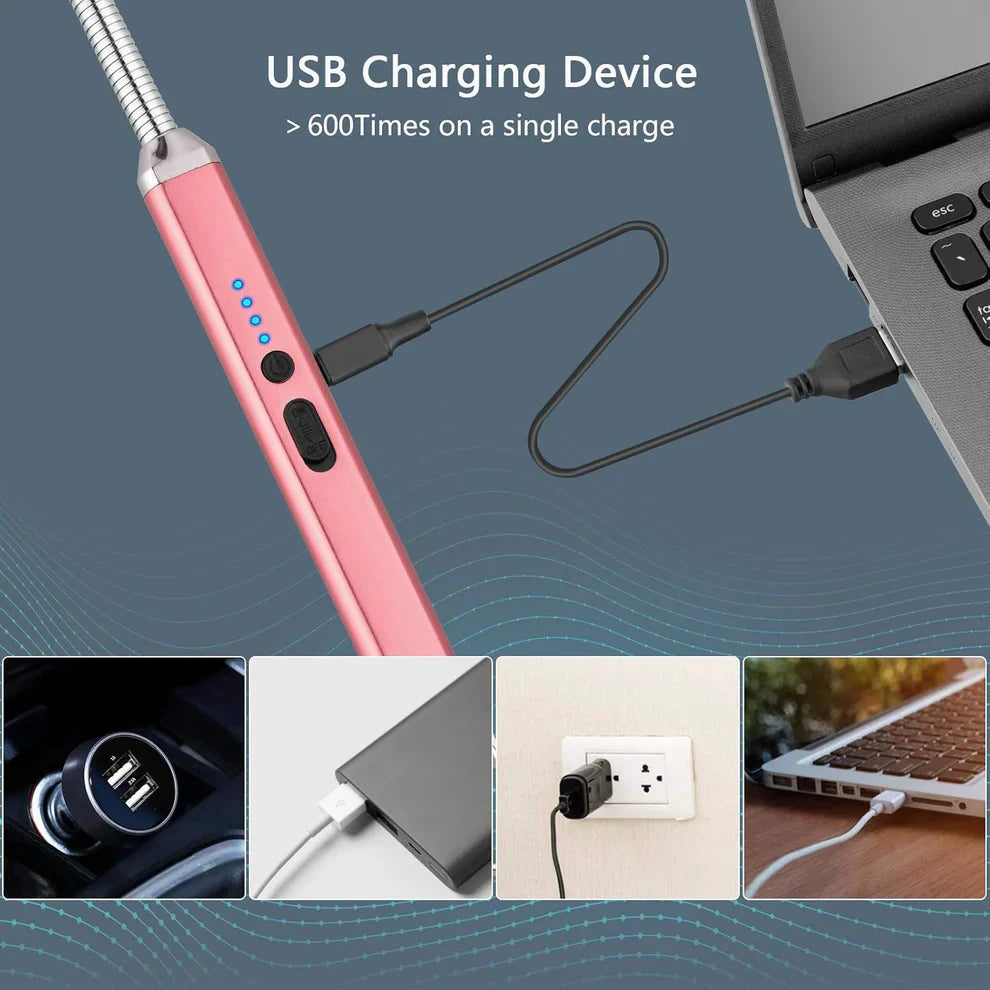 USB Rechargeable Flameless Arc Lighter Flexible and Windproof for Candles, Hiking, Camping, Kitchen, Fireplaces