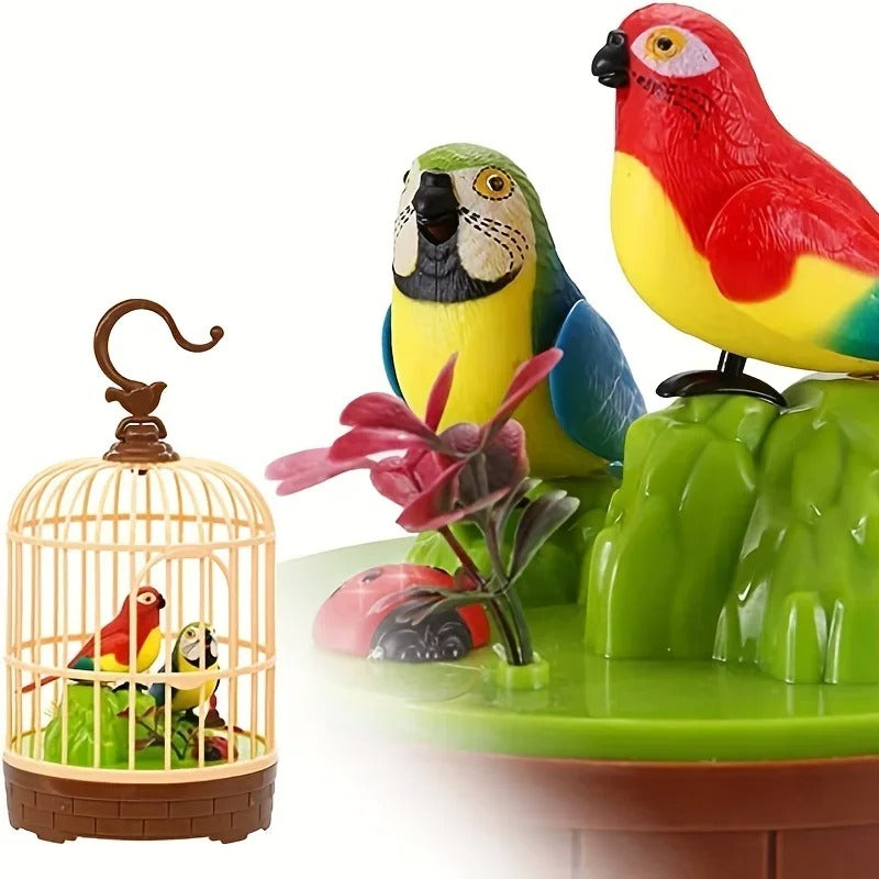 Talking Parrot Bird Cage Toy – Light & Sound Simulation Pet for Children